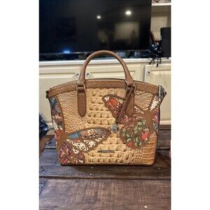 BRAHMIN Duxbury Leather Satchel Bag Crossbody Strap GALA Butterfly Honey Brown